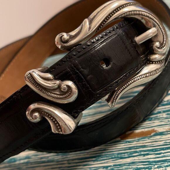 Vintage Brighton Women’s Croc Embossed Leather/Silver Belt - Picture 1 of 13